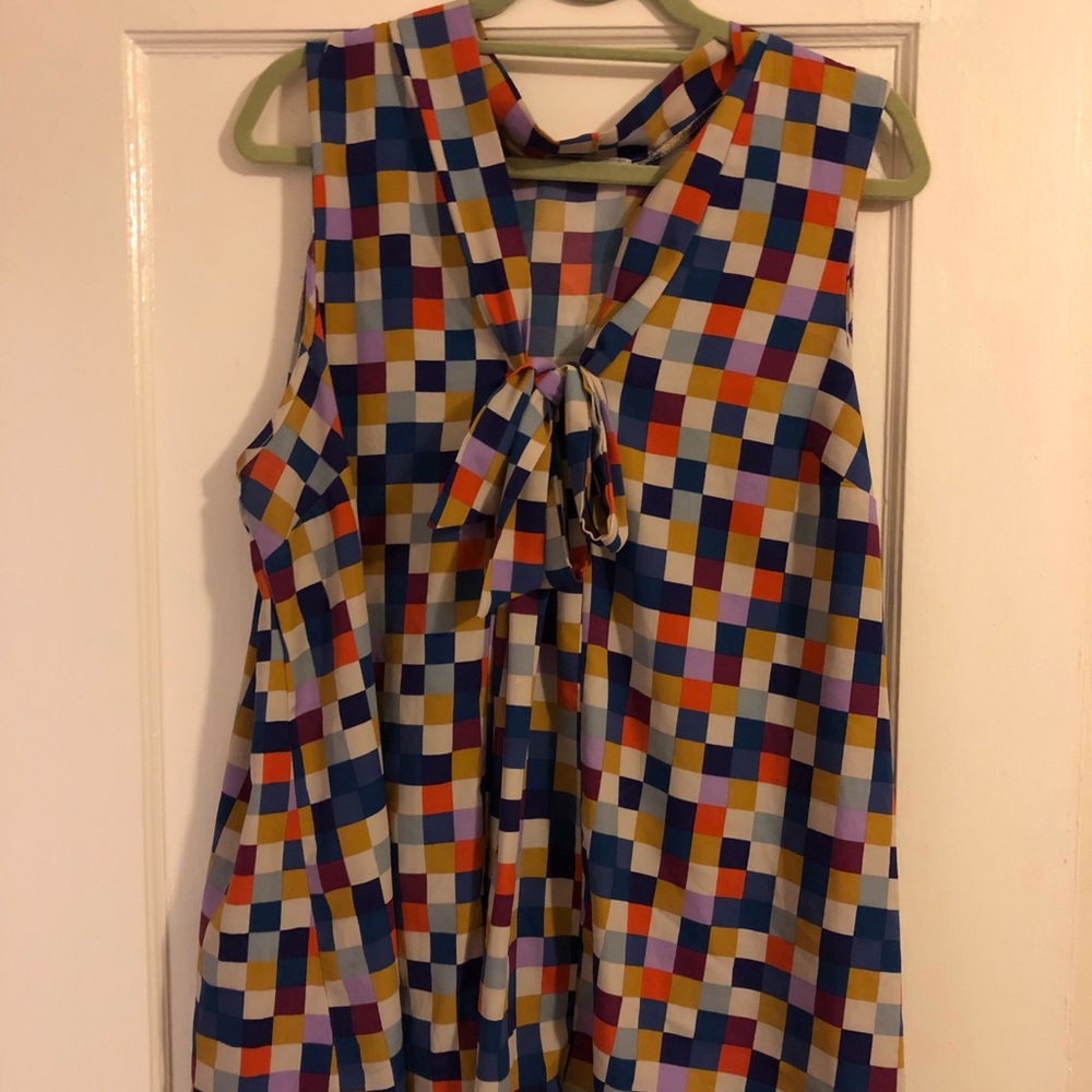 ModCloth tie neck checkered top